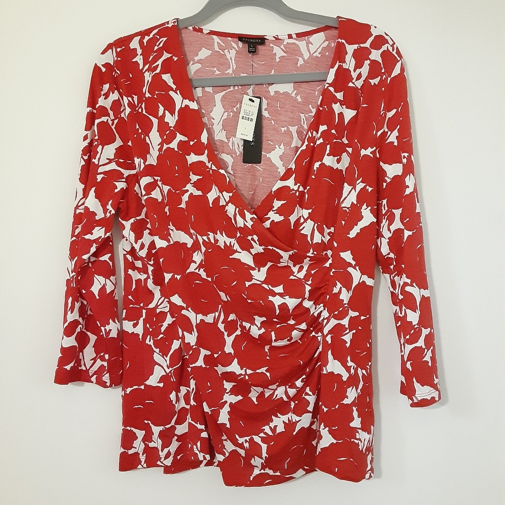 Talbots Faux Wrap Red Top Size Large